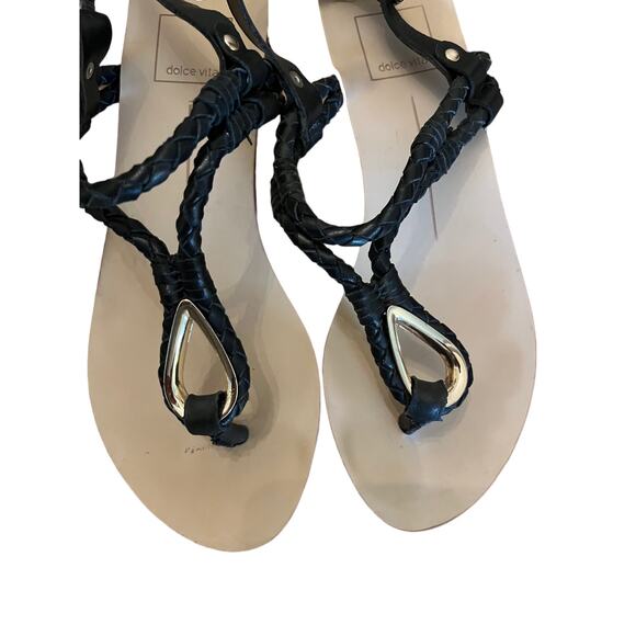 Dolce Vita Womens Black and Gold Braided Leather Gladiator Sandals 7 - Picture 6 of 6